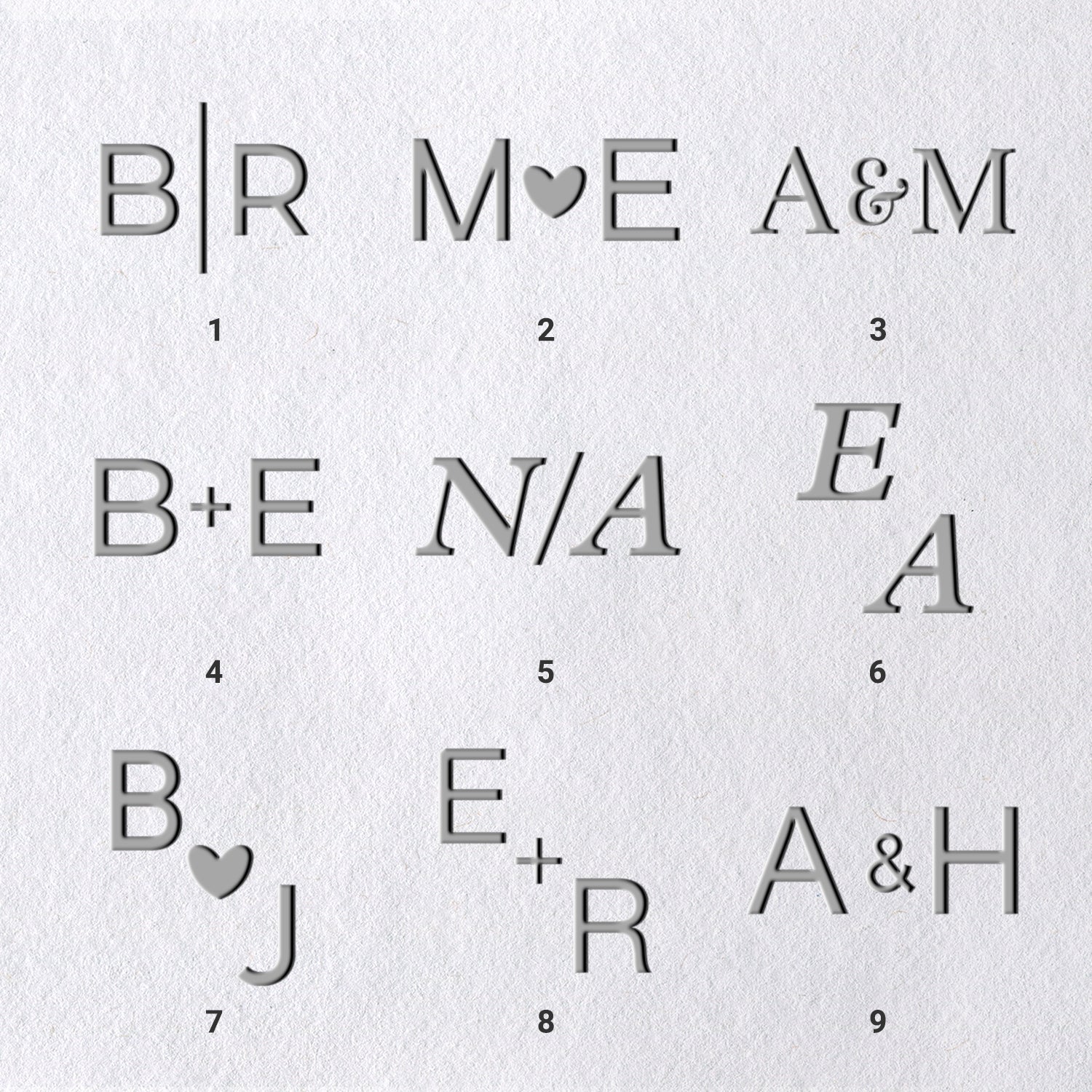Timbre à sec de mariage personnalisé aux initiales minimalistes (9 designs)110