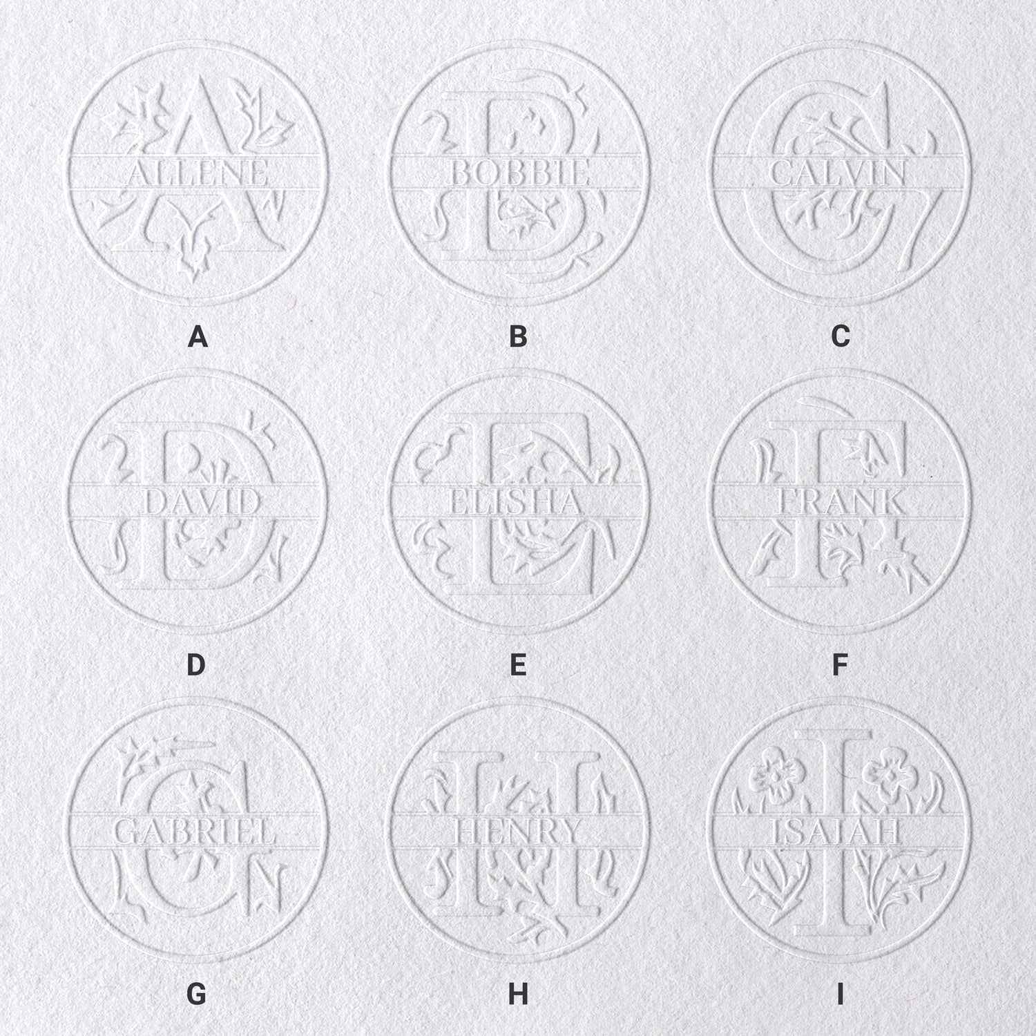 Timbre à sec personnalisé floral 26 lettres nom sku-11