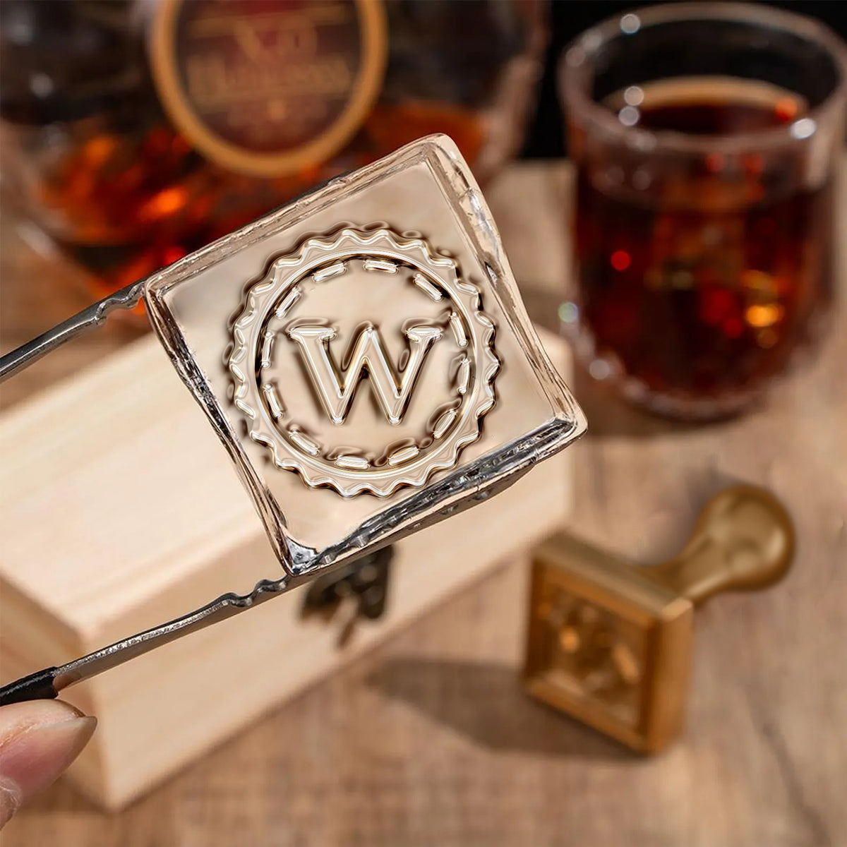 Gear Single Monogram Brass Ice Stamp for Bartender & Planner1