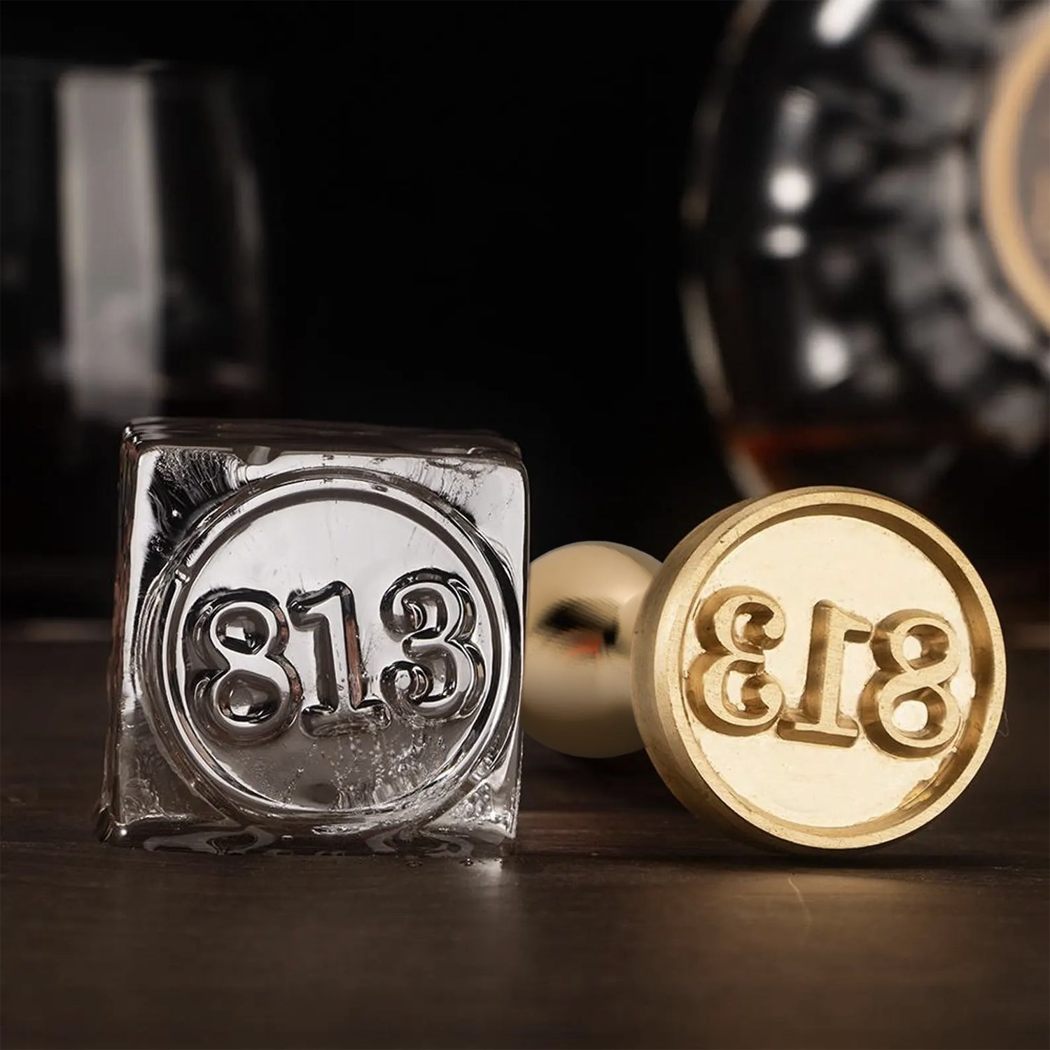 Circle Numbers & Letters Double Monogram Brass Ice Stamp for Bartender & Planner
