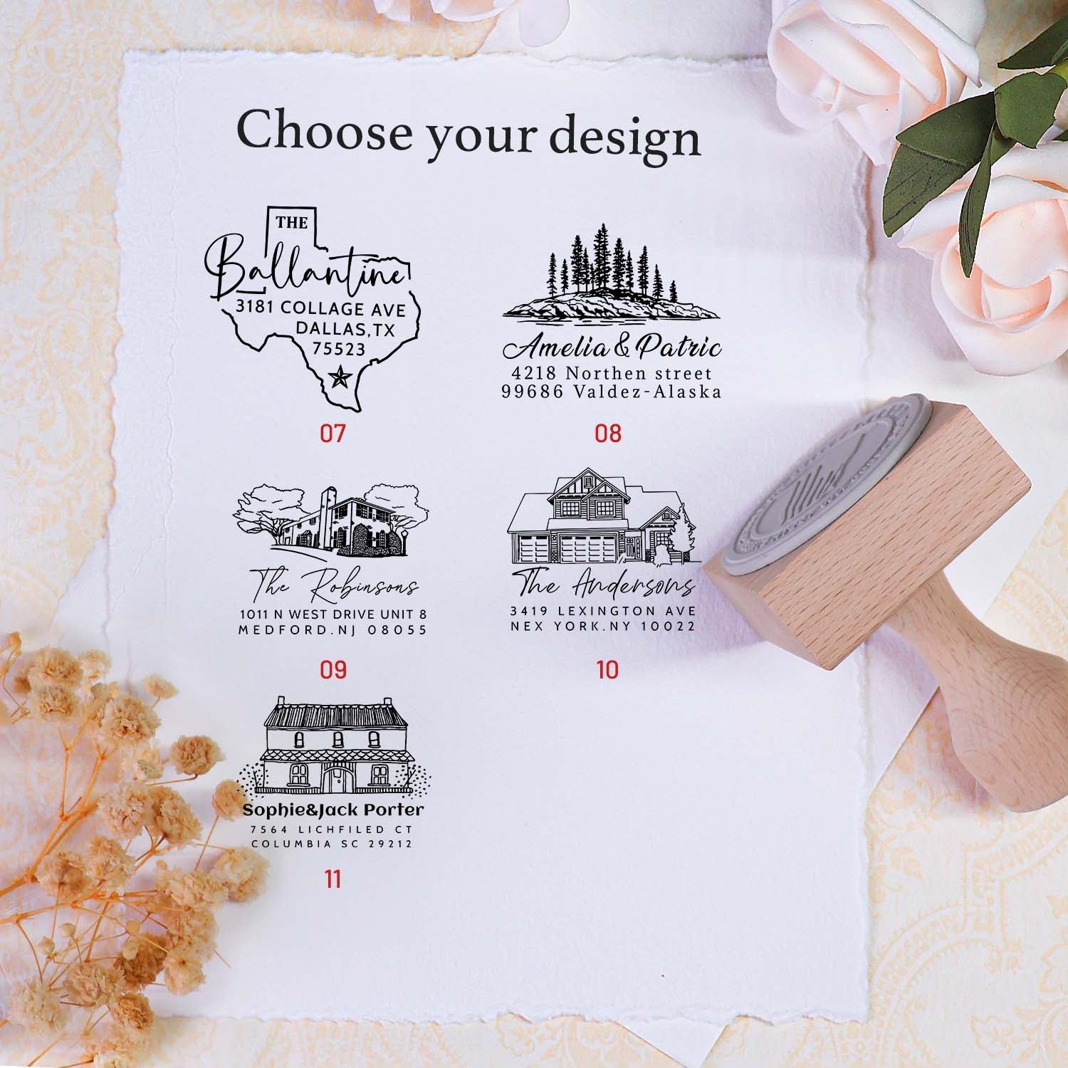 Custom Square Wooden Rubber Address Stamp - 11 Designs5