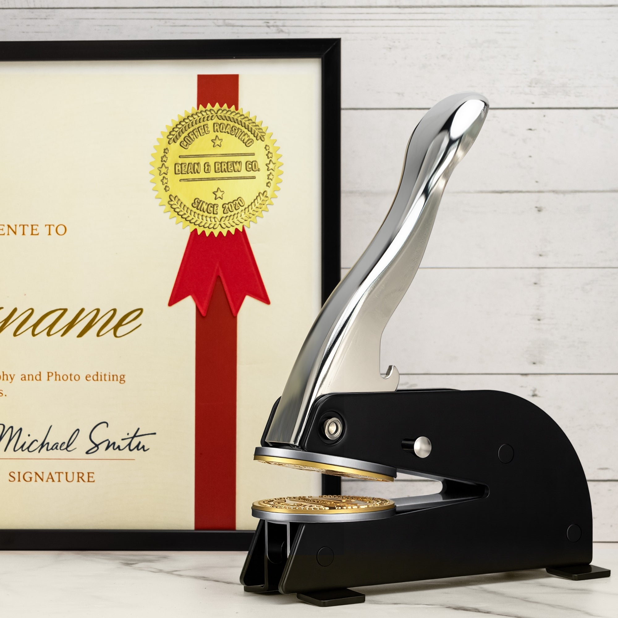 Extra Large Custom Design Desktop Embossers with Your Artwork - Heavy Duty Embosser stamprints