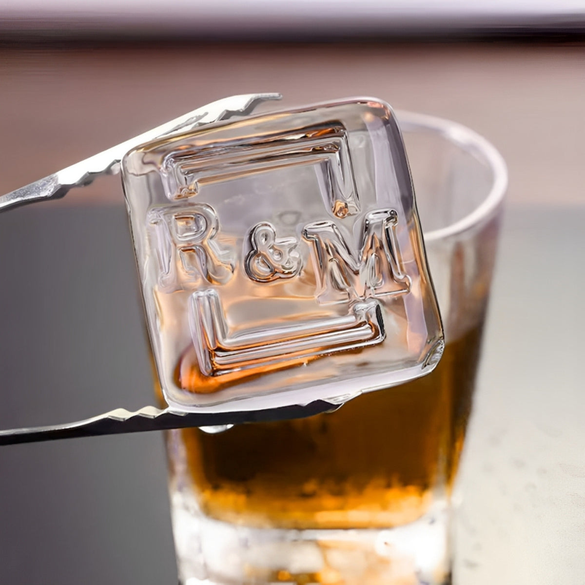 Square Laurel Double Monogram Brass Ice Stamp for Bartender & Planner1