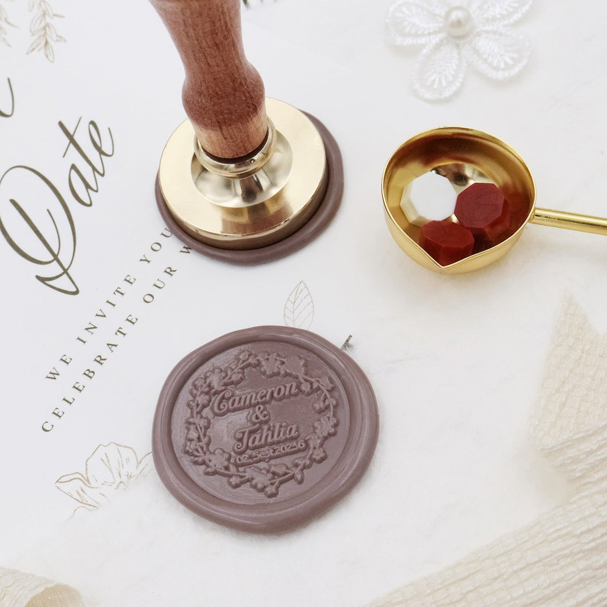 Tampon Encreur Sceau de Cire Personnalisé pour Mariage Stamprints 3